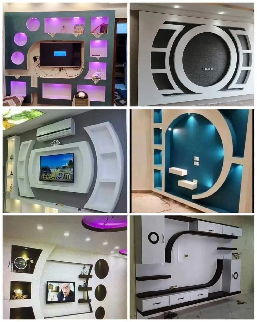 Contemporary Gypsum TV Wall Design with Hidden Storage